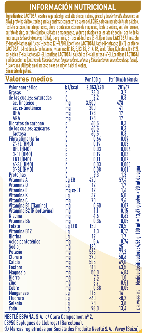 NAN Supreme Pro 2 - Información nutricional